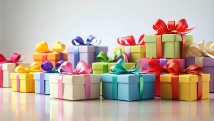 Obraz premium A Colorful Collection of Presents Tied with Vibrant Ribbons, Ready for Giving