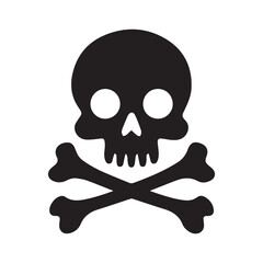 Skull and crossbones silhouette on transparent background.