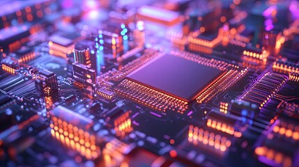 Obraz premium Illuminated Circuit Board Shows Central Processing Unit