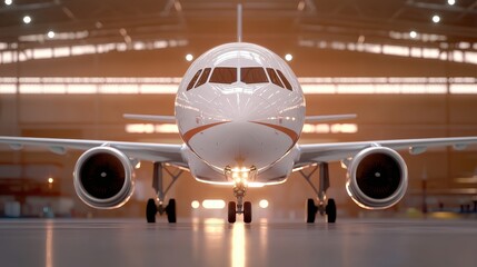 Fototapeta premium Modern Jet Aircraft in Hangar with Dramatic Lighting Effects