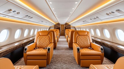 Fototapeta premium Luxurious Private Jet Interior with Plush Leather Seating and Elegance