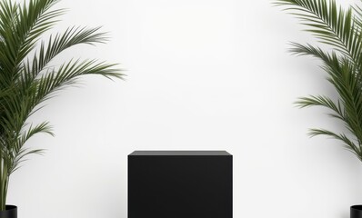 Minimalist black pedestal with green plants