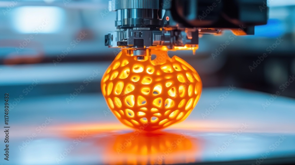Poster 3d printing technology: innovative orange object creation