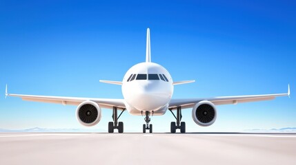 Modern Commercial Airplane Ready for Takeoff Against Clear Blue Sky