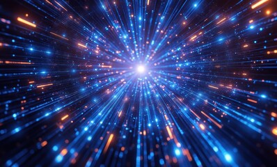 Dynamic blue and orange light beams