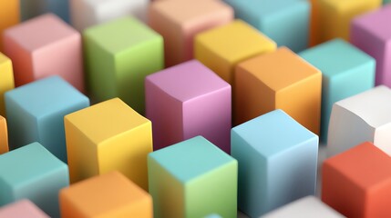 Obraz premium Colorful abstract 3D rendering of vibrant cubes arranged in seamless pattern. Perfect for creative backgrounds, design inspiration, and digital art concepts.