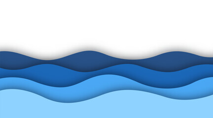 Blue sea wave papercut style background. vector design 03