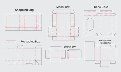 Set of editable and resizable packaging box die line template
