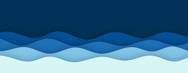 blue wave sea papercut style background design 03