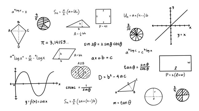 Handdrawn math equations background doodle 3