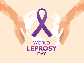 World Leprosy Day Vector Illustration. Healthcare leprosy hand with purple ribbon. Awareness concept design