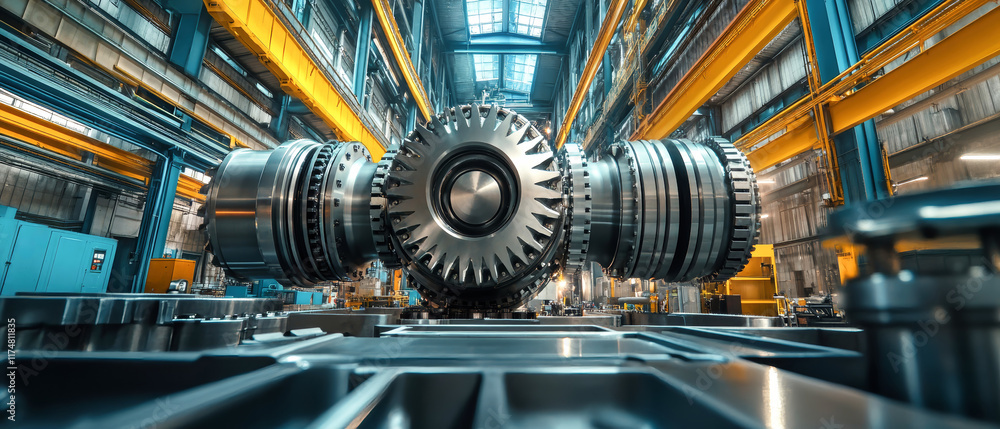 Aufkleber exploring the intricate design of a four-stage torque system for a modern gas engine in a bustling i
