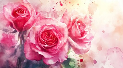 Obraz premium Watercolor Painting of Three Pink Roses