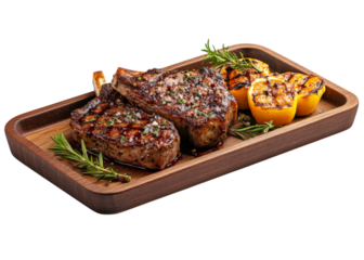 Grilled Lamb Chops with Lemon and Rosemary:  A mouthwatering close-up shot of grilled lamb chops, perfectly seared and seasoned.