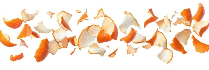 Vibrant Orange Peel Artistry on Pristine White Canvas: A Celebration of Citrus Beauty