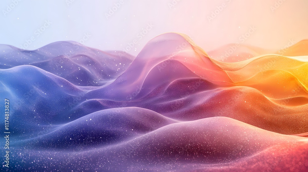 Poster mesmerizing cosmic gradient with glowing stars and ethereal dust blending vibrant light in a dreamy 