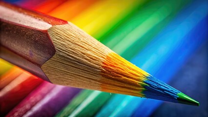 Fototapeta premium Deep focus reveals intricate details in a vibrant rainbow pencil drawing; colorful stationery, high-resolution.