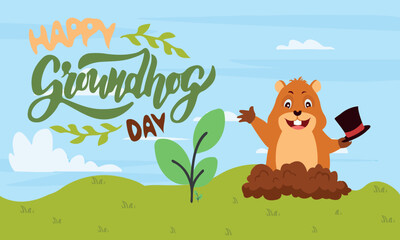 Fototapeta premium It's a day when townsfolk in Punxsutawney, Pennsylvania, gather in Gobbler's Knob to watch as an unsuspecting furry marmot is plucked from his burrow to predict the weather for the rest of the winter.