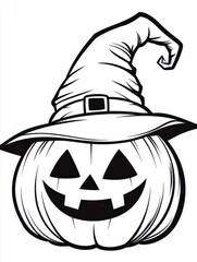 Fototapeta premium Whimsical Halloween Pumpkin with a Witch Hat and Smiling Face
