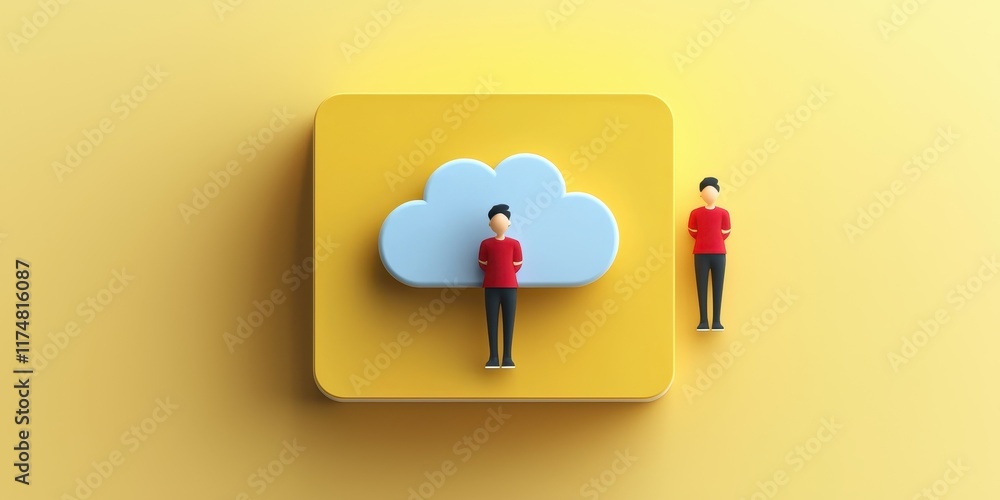 Aufkleber a colorful illustration featuring two figures, one near a cloud symbol, representing concepts of clo