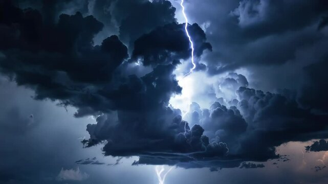 Dramatic Thunderstorm with Lightning Strikes and Dark Clouds