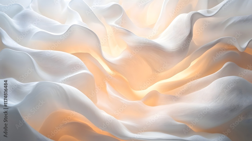 Poster mesmerizing abstract background featuring a shimmering flowing white fabric texture with elegant wav