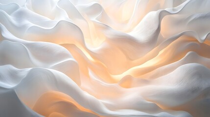 Obraz premium Mesmerizing abstract background featuring a shimmering flowing white fabric texture with elegant waves and folds that creates a serene dreamlike ambiance Soft delicate and luminous this modern