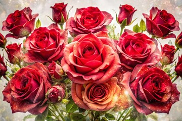 Obraz premium Double Exposure Red Roses Blossom Collage, White Background, High-Resolution Stock Photo