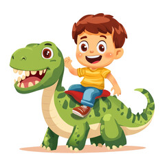 Obraz premium Joyful Boy Riding a Friendly Dinosaur
