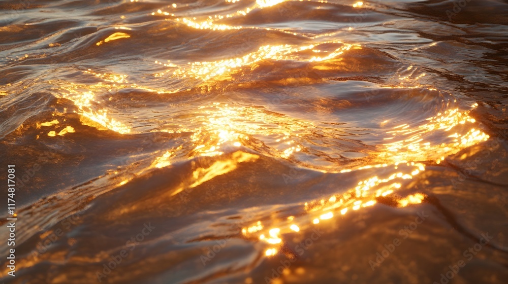 Poster captivating and dynamic liquid textures with flowing patterns bathed in vibrant golden light and ble