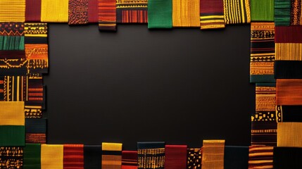 Vibrant kente cloth patterns frame with open space, a visual of African heritage, Black History Month background