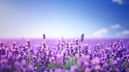 Fototapeta premium Lavender Field Under A Bright Summer Sky