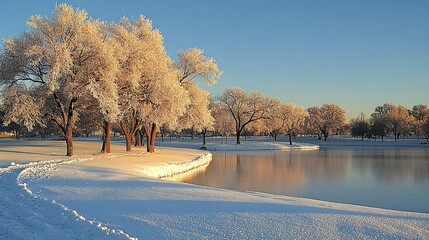 Serene River Cutting Through a Winter Wonderland