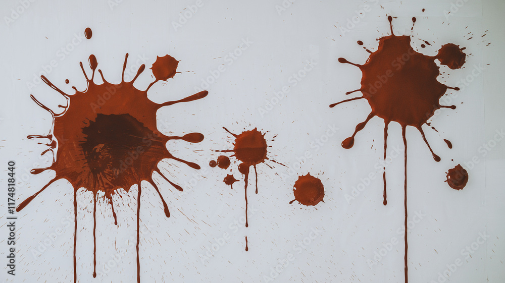 Poster creative red paint splatters on gray canvas, highlighting abstract art and dynamic texture