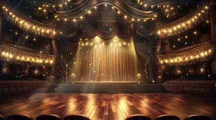 Obraz premium Elegant Theater Stage with Glowing Curtain and Warm Atmosphere