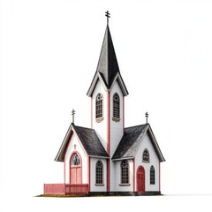 Fototapeta premium Quaint Chapel in a Small Town. Historic Architecture with Steeple Against a Clear Sky