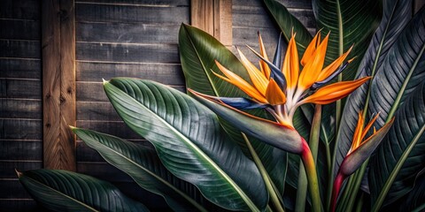 Obraz premium Hand-painted Strelitzia Bird of Paradise, a colorful floral watercolor painting, perfect for adding text.