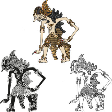 vector of traditional art of wayangkulit werkudara and jagalabilawa from Indonesia 
