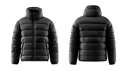 Isolated Black Down Jacket Mockup: Front and Back Views for Winter Sports Design