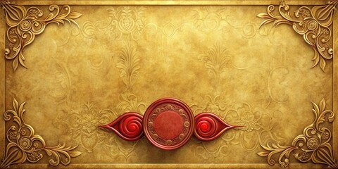 Elegant Golden Frame with Red Seal and Ornate Detailing A Luxurious Background