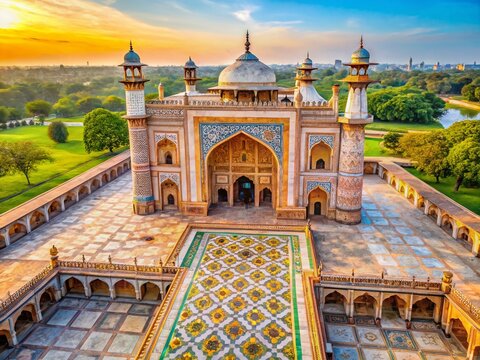Drone View: Akbar's Tomb, Agra - Intricate Marble & Stone Inlay Detail