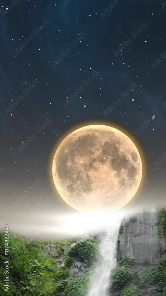 Canvas Prints waterfall with full moon background
