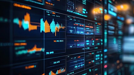 Fototapeta premium Digital Display Shows Financial Market Data Graphs