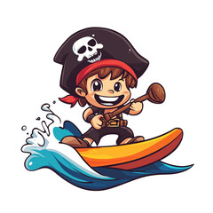Jolly Roger's Little Swashbuckler: A Pirate Boy Surfing the Waves!