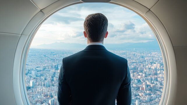 Rich executive steps out of his luxurious private jet, embodying success and sophistication in every detail.