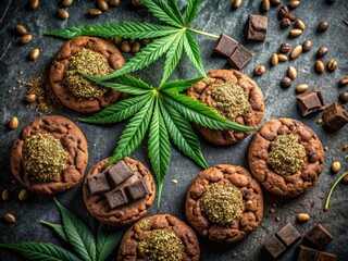 Fototapeta premium Leafy greens and decadent delights: A gritty urban exploration of cannabis and CBD treats.
