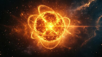 Energy burst from the atomic nucleus during nuclear fission, particles scattering in all directions