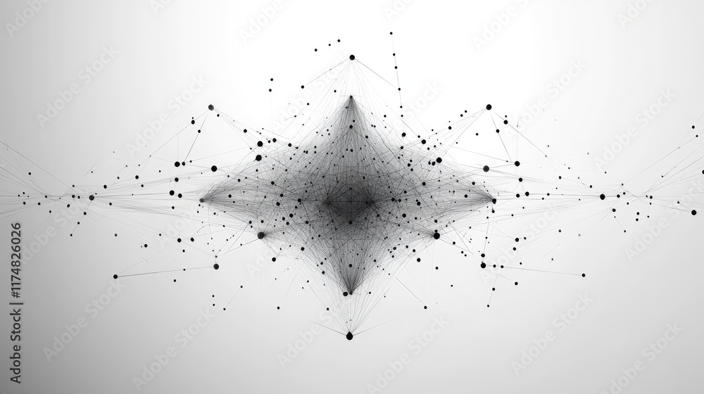 Poster a futuristic abstract design featuring interconnected dots and triangles forming a digital network.