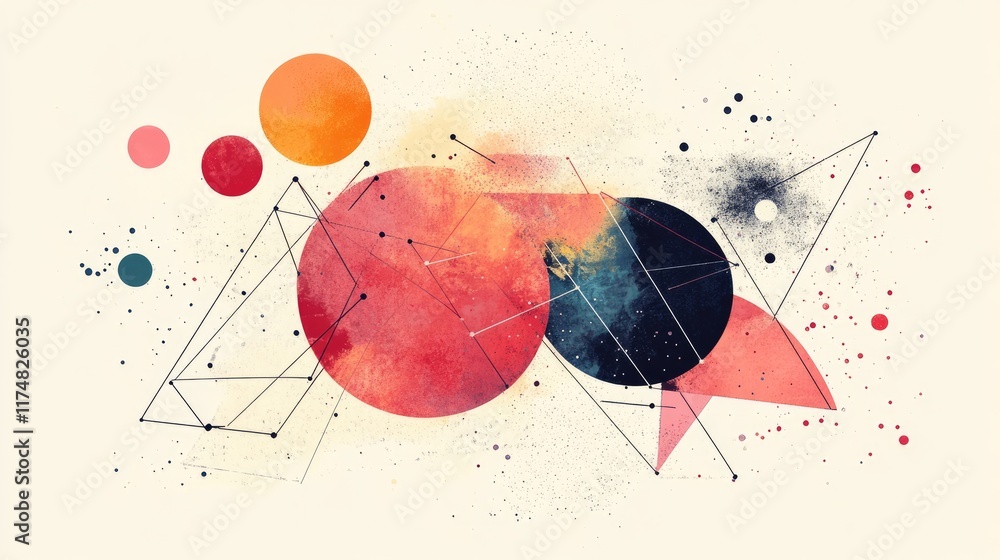 Poster a futuristic abstract design featuring interconnected dots and triangles forming a digital network.