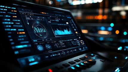 Obraz premium Futuristic Control Panel Displays Data Graphs And Metrics